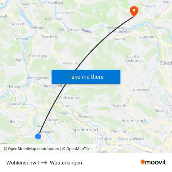 Wohlenschwil to Wasterkingen map