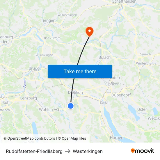 Rudolfstetten-Friedlisberg to Wasterkingen map