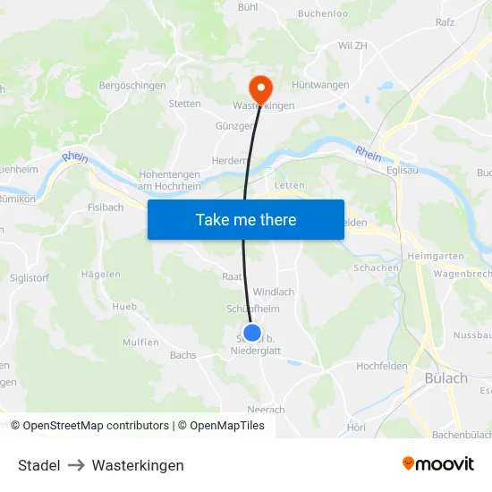 Stadel to Wasterkingen map