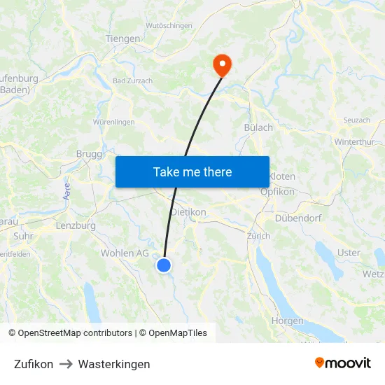 Zufikon to Wasterkingen map