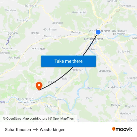 Schaffhausen to Wasterkingen map