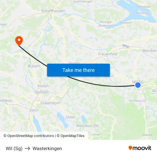 Wil (Sg) to Wasterkingen map