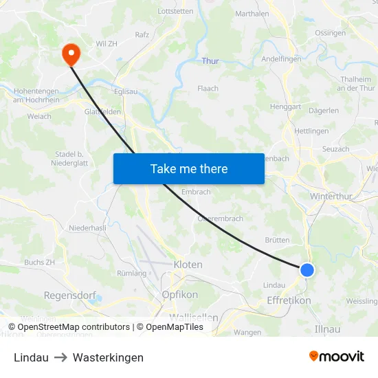 Lindau to Wasterkingen map