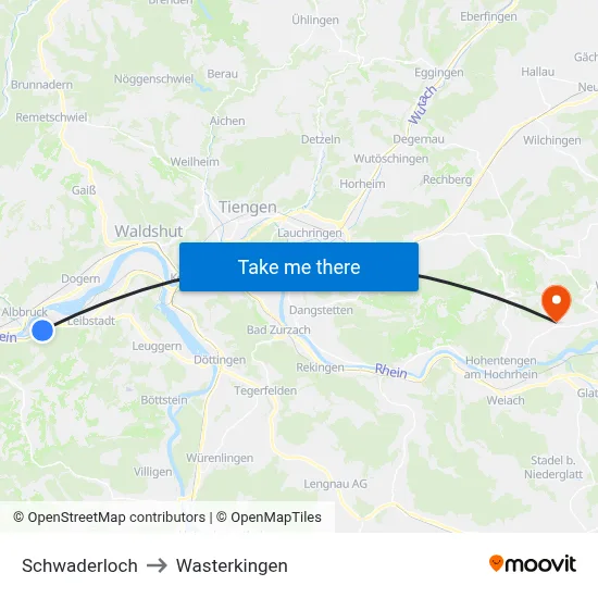 Schwaderloch to Wasterkingen map