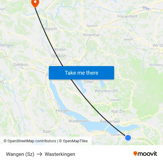 Wangen (Sz) to Wasterkingen map