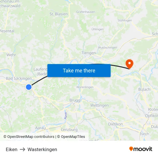Eiken to Wasterkingen map
