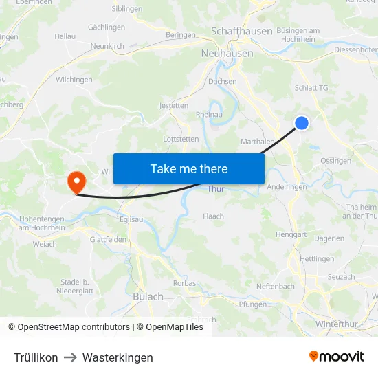 Trüllikon to Wasterkingen map