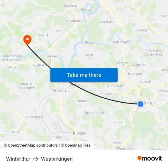 Winterthur to Wasterkingen map