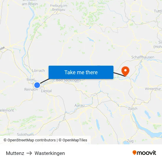 Muttenz to Wasterkingen map