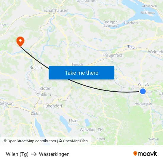 Wilen (Tg) to Wasterkingen map