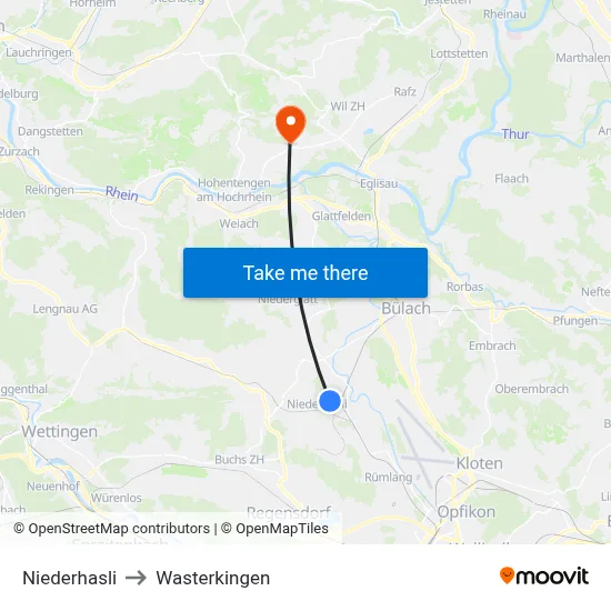 Niederhasli to Wasterkingen map