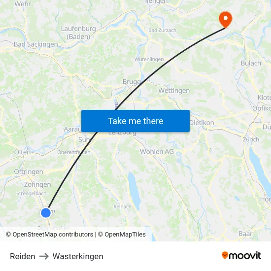 Reiden to Wasterkingen map