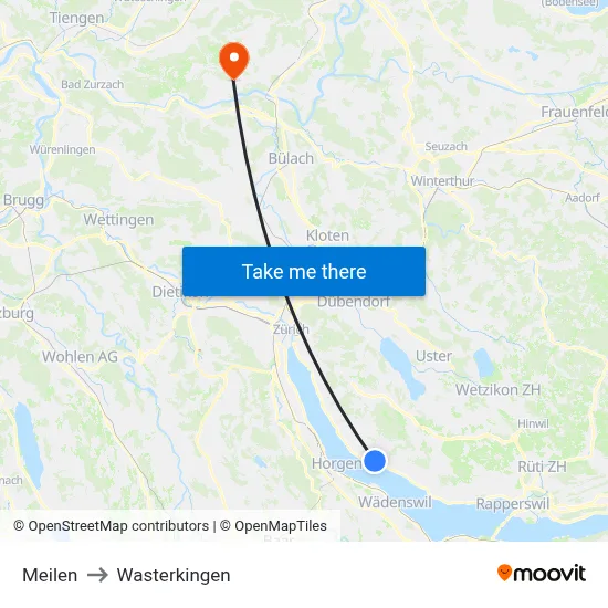 Meilen to Wasterkingen map