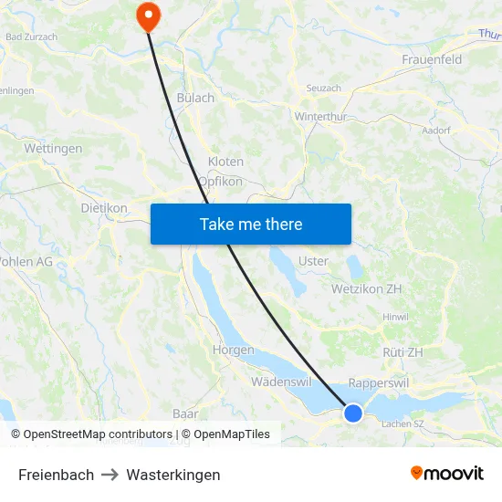 Freienbach to Wasterkingen map