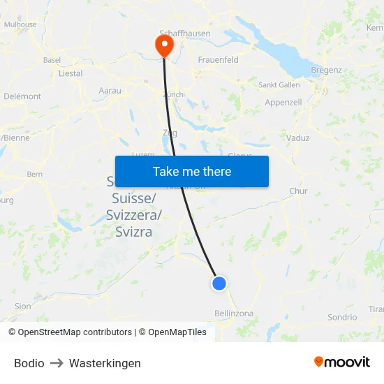 Bodio to Wasterkingen map