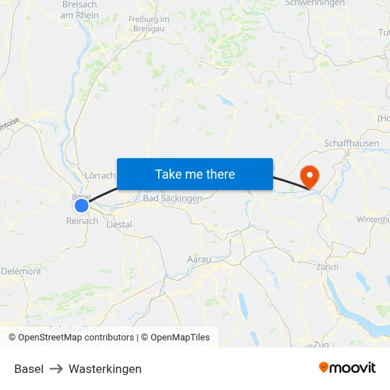 Basel to Wasterkingen map