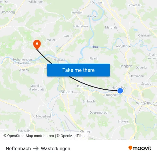 Neftenbach to Wasterkingen map