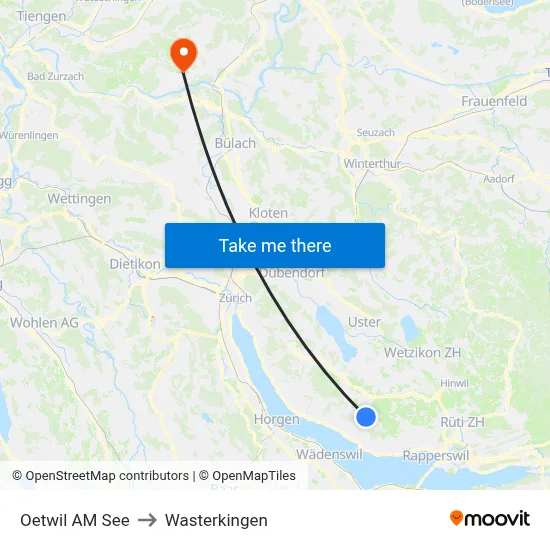 Oetwil AM See to Wasterkingen map