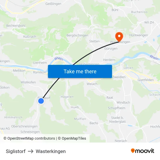 Siglistorf to Wasterkingen map