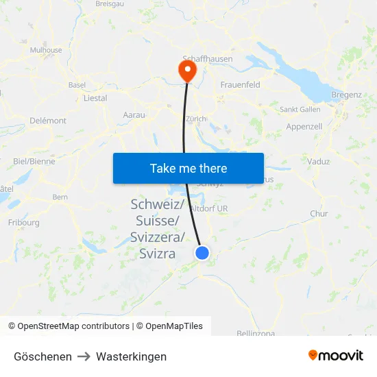 Göschenen to Wasterkingen map