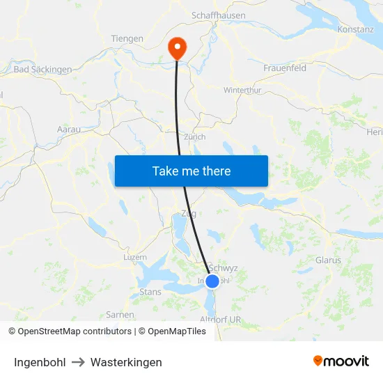 Ingenbohl to Wasterkingen map