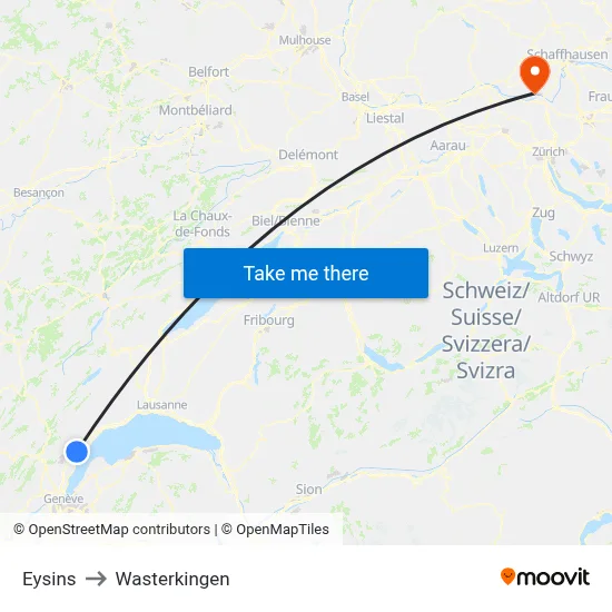 Eysins to Wasterkingen map