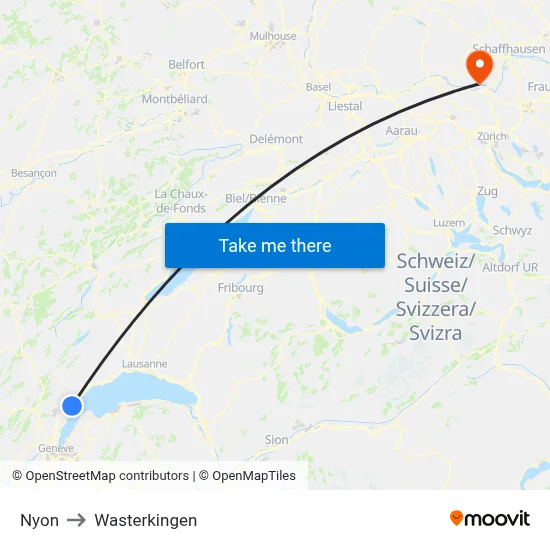 Nyon to Wasterkingen map