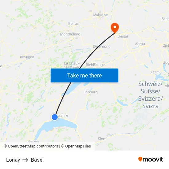 Lonay to Basel map
