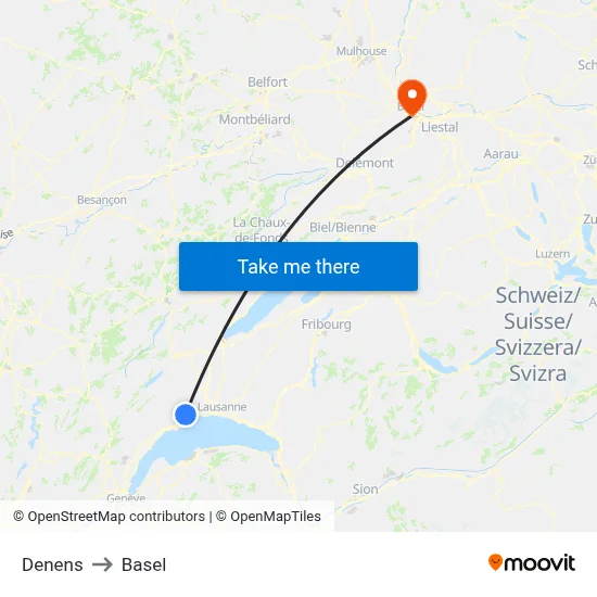 Denens to Basel map