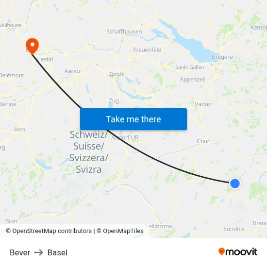 Bever to Basel map