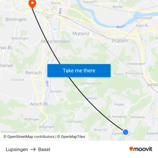 Lupsingen to Basel map