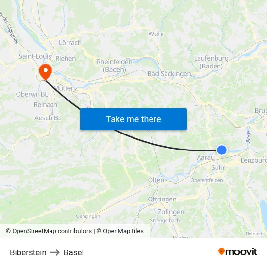 Biberstein to Basel map