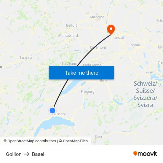 Gollion to Basel map