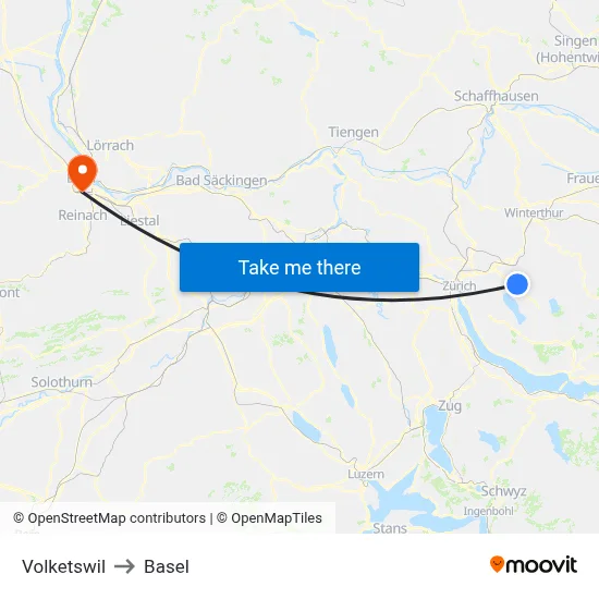 Volketswil to Basel map