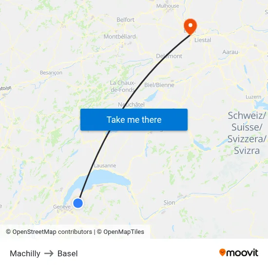 Machilly to Basel map