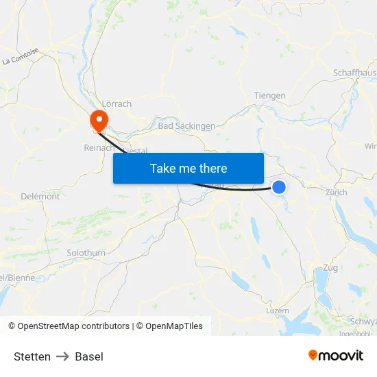 Stetten to Basel map