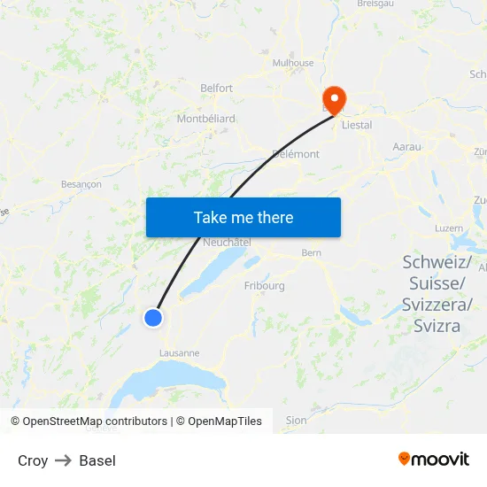 Croy to Basel map