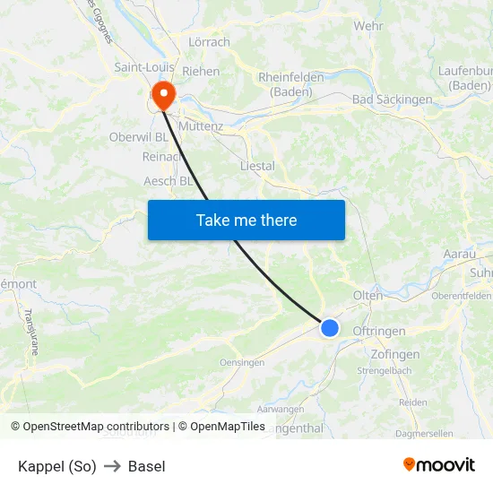 Kappel (So) to Basel map
