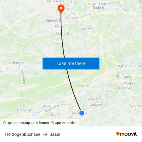 Herzogenbuchsee to Basel map