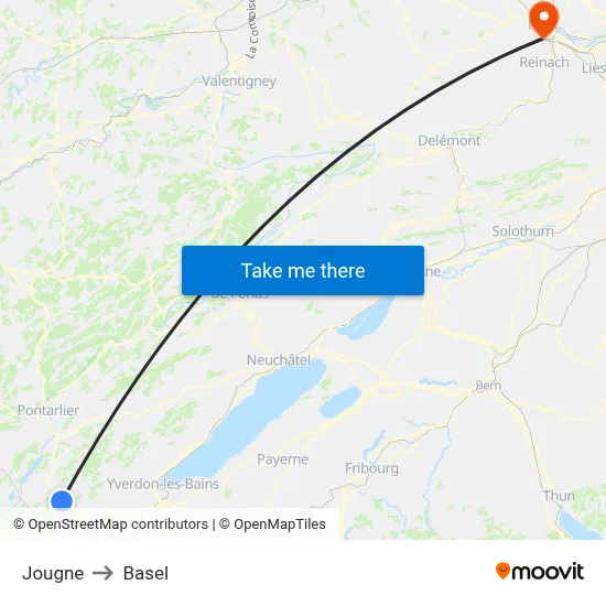 Jougne to Basel map
