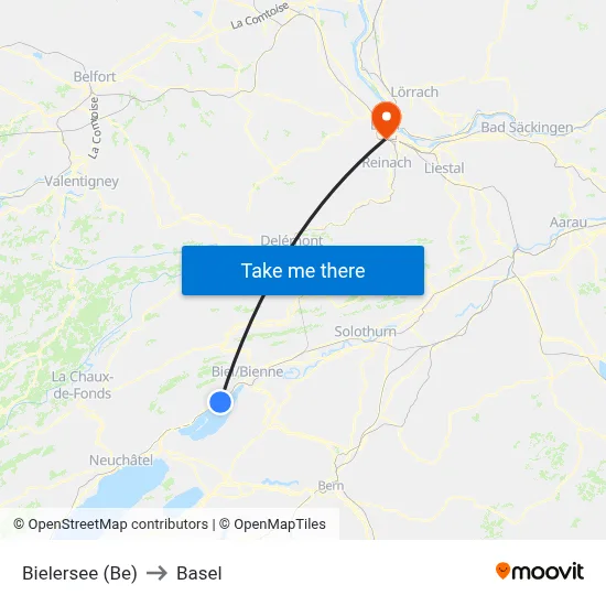Bielersee (Be) to Basel map