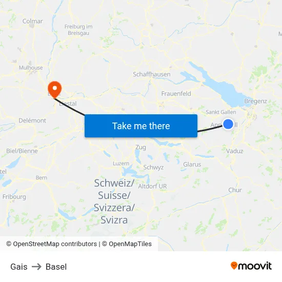 Gais to Basel map