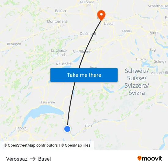 Vérossaz to Basel map