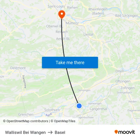 Walliswil Bei Wangen to Basel map