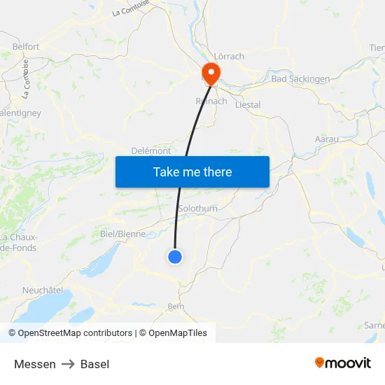 Messen to Basel map