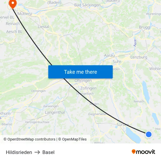 Hildisrieden to Basel map