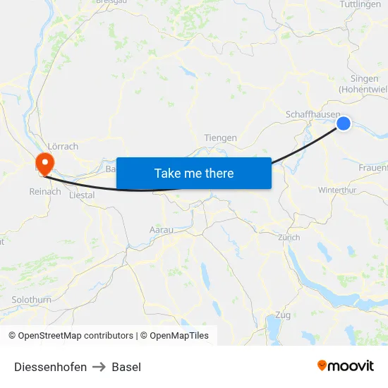 Diessenhofen to Basel map