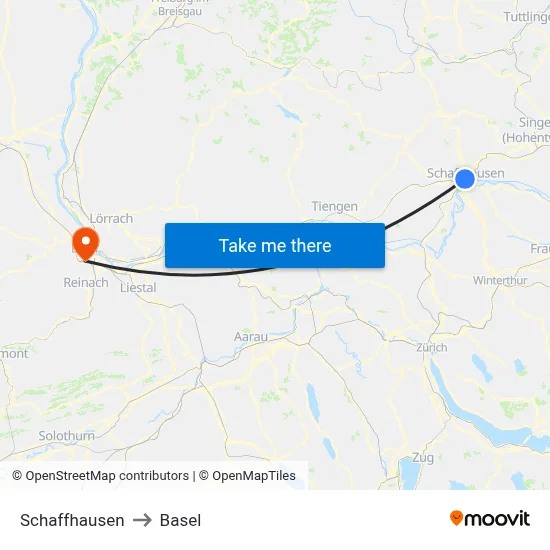 Schaffhausen to Basel map