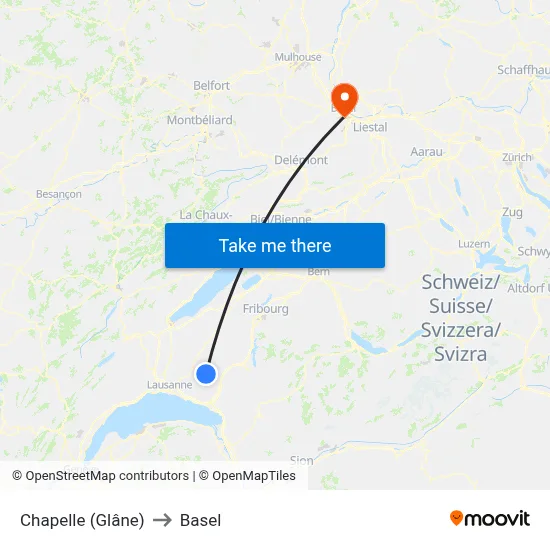 Chapelle (Glâne) to Basel map