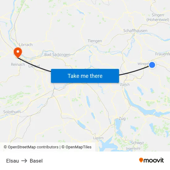 Elsau to Basel map